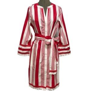 J. CREW Red And White Shirt Dress Tassel Hemline